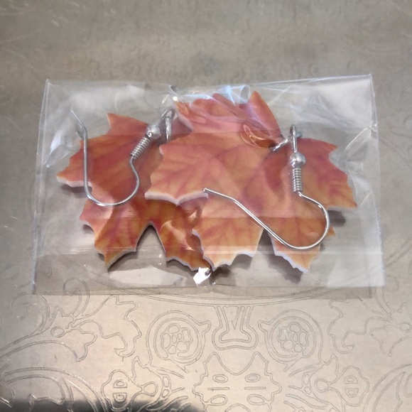 New Orange Maple Leaf Acrylic Hang Earrings - Picture 7 of 13